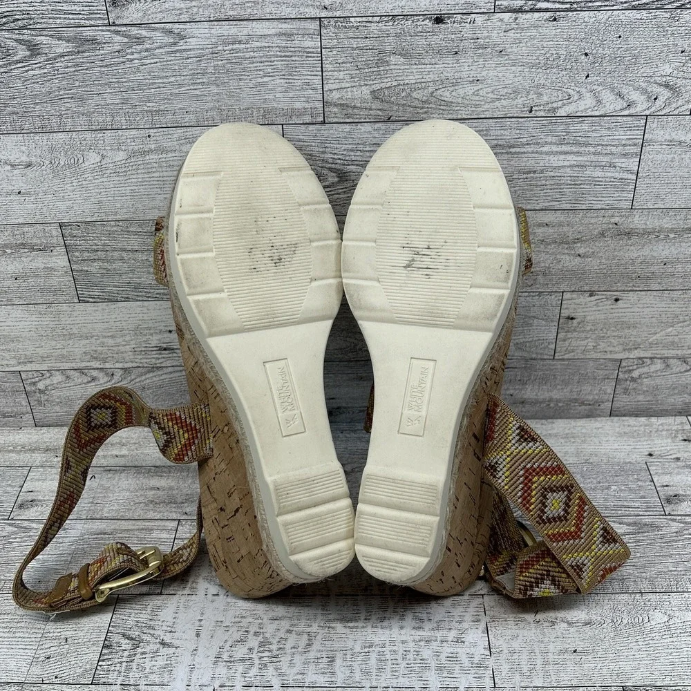 WHITE‎ MOUNTAIN Womens Pearl Espadrille Wedge Sandal Shoe  Tan Brown Aztec 8.5M